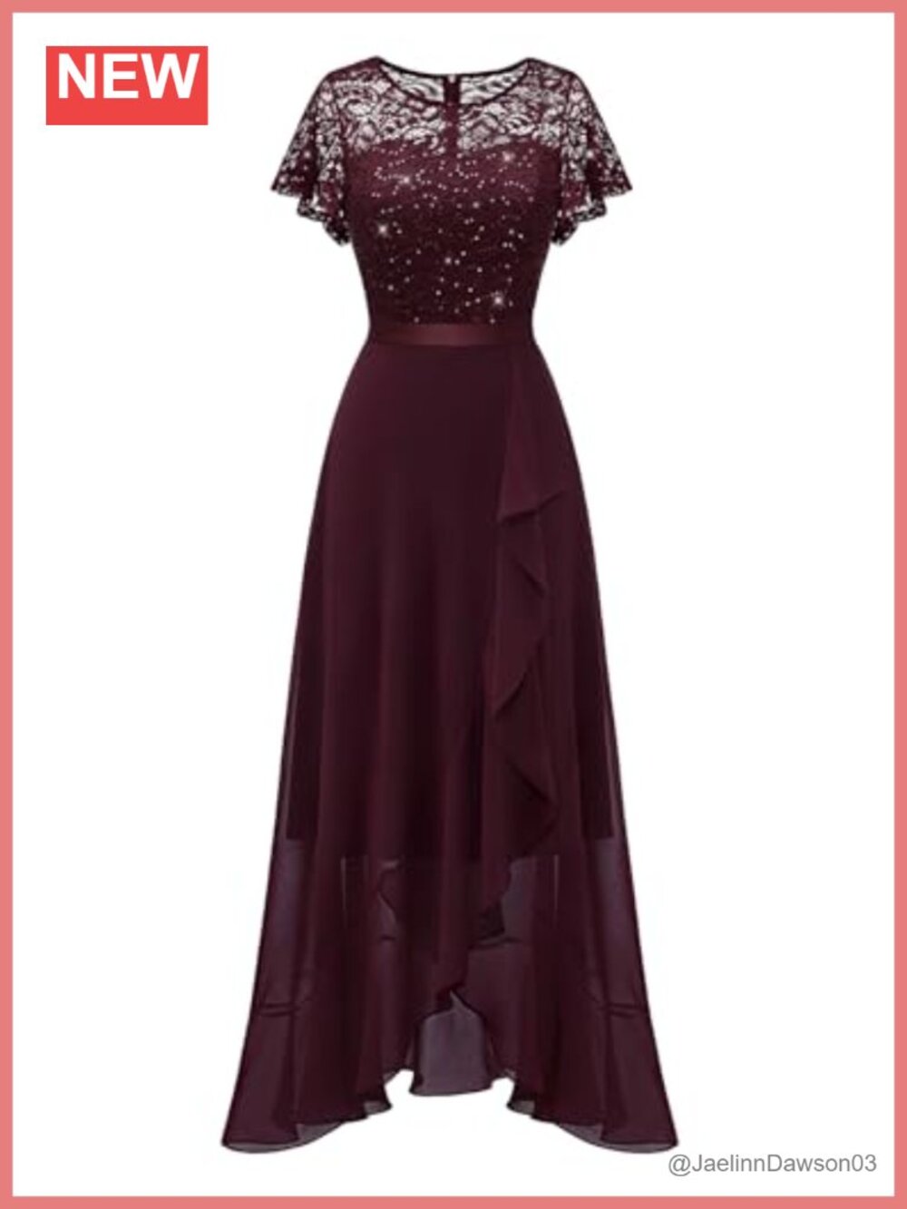 BeryLove Formal Long Dress Flutter Sleeve Sequin Lace Cocktail Wedding Guest